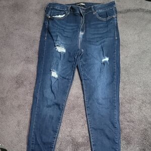 Fashion Nova Dark Blue Distressed Skinny Jeans